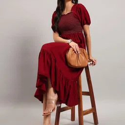 Raiyani Fashion Puff Sleeve Crepe A-Line Midi Dress-picture-37