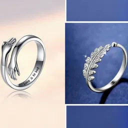 J.S ENTERPRISES Set Of 2 Unisex Stainless Steel Stones Studded Double Finger Rings-picture-29