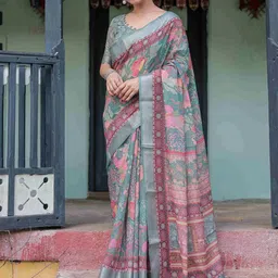 SGF11 Women Ethnic Motifs Pure Linen Saree-picture-21