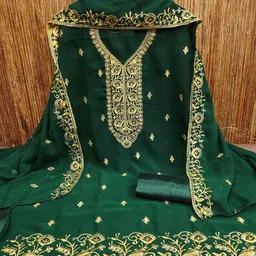 MANVAA Embroidered Silk Chiffon Unstitched Dress Material image 2