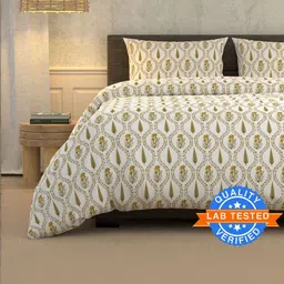 LA VERNE Off White And Green Floral 180 TC King Bedsheet Set-picture-20