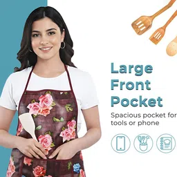 Kuber Industries Pack Of 2 Maroon & Blue Floral Printed Aprons With Front Pocket image 5
