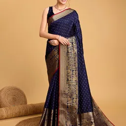 OFLINE SELECTION Ethnic Motifs Zari Silk Blend Banarasi Saree image 5