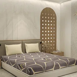 Monte Carlo Grey & Beige Printed Cotton 104 TC Queen Bedsheet Set 2.24 m x 2.54 m image 4