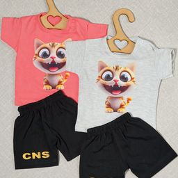 CRAZE N STITCH Boys Pack Of 2 Cat Printed T-shirt With Shorts Clothing Set-picture-11