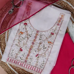 Achrangi Embroidery Sequinned Organza Unstitched Dress Material-image-45