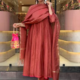 DIVASTRI Women Ethnic Motifs Embroidered Pleated Sequinned Kurta with Trousers & With Dupatta-image-33