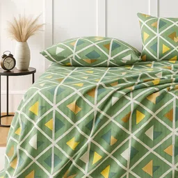 bsb home Green & Beige Geometric Cotton 300 TC Double King Bedsheet Set-2.28 m x 2.25 m-picture-15
