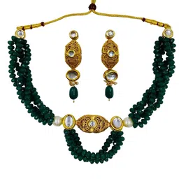 AARNAA Gold-Plated Kundan Studded & Beaded Jewellery Set image 4