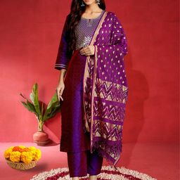 Varanga Women Ethnic Motifs Embroidered Kurta with Trousers & Dupatta-picture-48