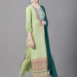 Tulsattva Women Ethnic Motifs Printed Regular Thread Work Kurta with Trousers & With Dupatta image 2