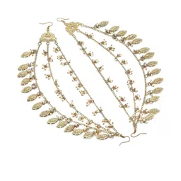 KARATCART Gold-Plated Leaf Shaped Kundan Studded Kaanchain Drop Earrings image 2