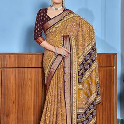 LeeliPeeri Designer Ajrak Block Zari Block Print Saree-picture-26