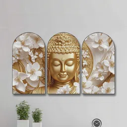 Myntra Elegant Homes Gold-Toned Set of 3 Piece MDF Religious Wall Paintings-picture-38