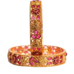 poshify Luxury Gold Plated Goddess Laxmi Design Pure Brass Bangles 2355A-1771 Stylish Traditional Bangle-picture-20