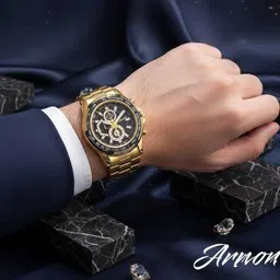 Skylark Men Patterned Dial & Bracelet Style Straps Analogue Watch edific_Gold_black_S image 3