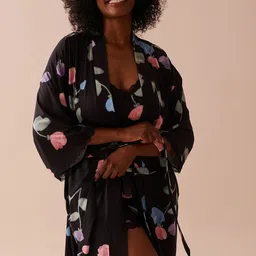 La Vie en Rose Printed Shawl Collar Bath Robe image 2