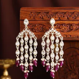 Priyaasi Gold-Plated Kundan Stone Studded & Pearls Beaded Teardrop Shaped Drop Earrings-picture-36