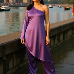 QISSA One Shoulder Asymmetrical Tunic With Trousers-picture-41