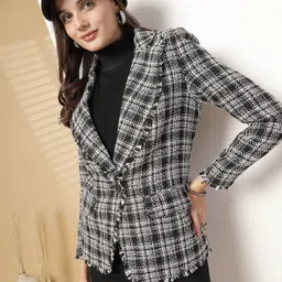 Juelle Women Checked Notched Lapel Overcoat image 2