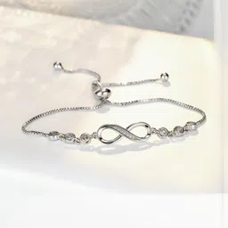 DressBerry Women Silver Plated Cubic Zirconia Infinity Slide Closure Bracelet image 2