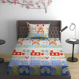 WEAVE AND DECOR Multicoloured Cartoon Characters 300 TC Single Bedsheet with 1 Pillow Covers-picture-34