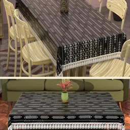 Myntra Elegant Homes White & Black 2 Pieces Lining Leaf Cotton 6-Seater Table Covers-picture-24