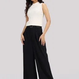 Blissclub Women High-Rise Wrinkle Free Trousers-image-65