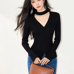 JC Collection Women Ribbed Pullover image 2