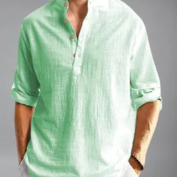 Navkanj Band Collar Roll-Up Sleeves Straight Short Kurta-picture-17