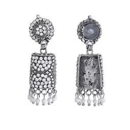VOJ Silver-Plated Artificial Stones Studded and Beaded Dome Shaped Jhumkas image 2