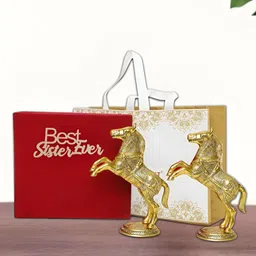 INTERNATIONAL GIFT Gold Plated 2 Piece Horse Statue With Velvet Box & Carry Bag-image-79
