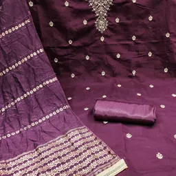 HERE&NOW Floral Embroidered Sequinned Unstitched Dress Material image 2