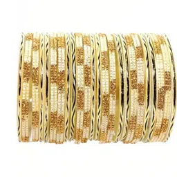 Qufrozy Set Of 10 Beige Glass Artificial Stones & Beads Bangle image 1