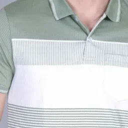 SANE ORIGINALS Men Striped Polo Collar Pockets T-shirt image 4