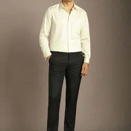 Louis Philippe Men Solid Slim Fit Mid-Rise Plain Flat Front Formal Trousers image 3