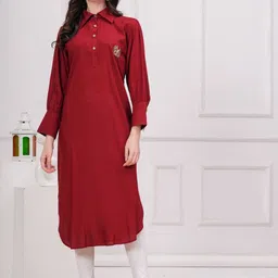 HIGHLIGHT FASHION EXPORT Embellished Shirt Collar Straight Kurta image 1