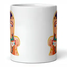 Mr UVD White & Nude Ethnic Motifs Printed Ceramic Glossy Mug - 350 ml image 4