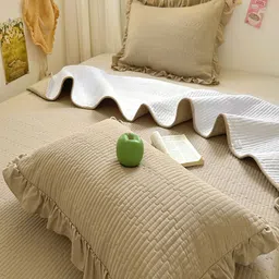 JC HOME 3Pcs Khaki & White Solid Double King Bed Covers image 5