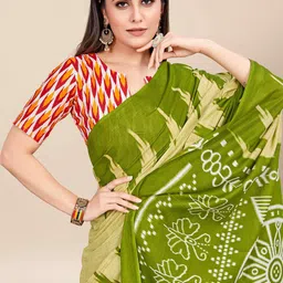 HERE&NOW Geometric Printed Pure Cotton Ikat Saree image 3