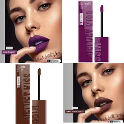 krayons Set Of 2 Velvet Kiss Liquid Lipstick - 3.5 ml Each - Burgundy-Dark Chocolate image 2