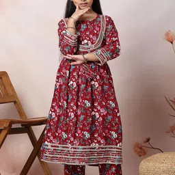 KYDZI Girls Floral Printed Regular Gotta Patti Kurta with Trousers-picture-11