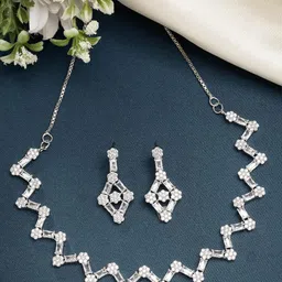ZENEME Rhodium-Plated AD Stone-Studded Jewellery Set image 1