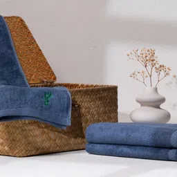 Feather & Spun Pack of 2 Midnight Indigo Lavender Antimicrobial Bamboo Cotton Hand Towel image 3