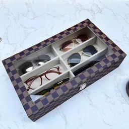la trove Brown Elegant 6 Slot Sunglass Box With Glass Top image 3
