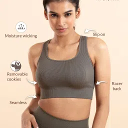 Nykd by Nykaa All Day Seamless Sports Bra with removable cookies - NYK096 Beetle Green image 1