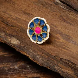 Zaveri Pearls Women Blue Beaded Enamelled Finger Ring-image-0