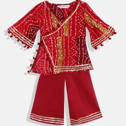 Readiprint Fashions Girls Bandhani Printed Angrakha Gotta Patti Kurti with Palazzos image 1