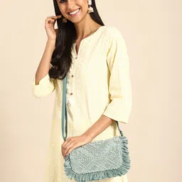 Anouk Self Design Structured Sling Bag with Fringed-picture-1