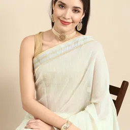 Anouk White Printed Linen Blend Saree-picture-11